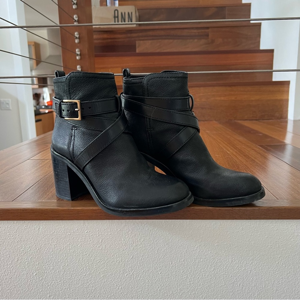 Tory Burch Black Ankle Boots with Buckle Detail